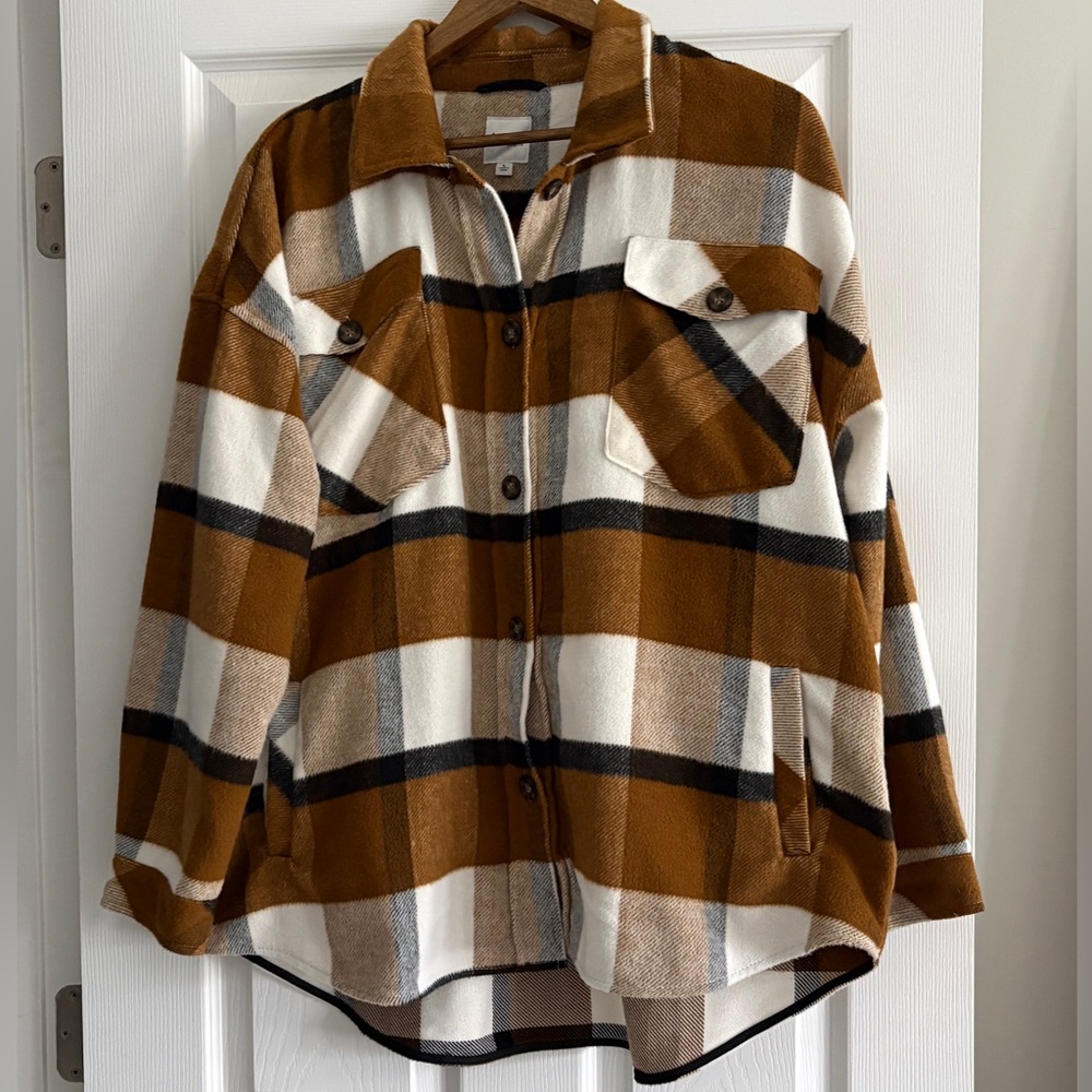 Plaid Brown and White Women's Jacket large